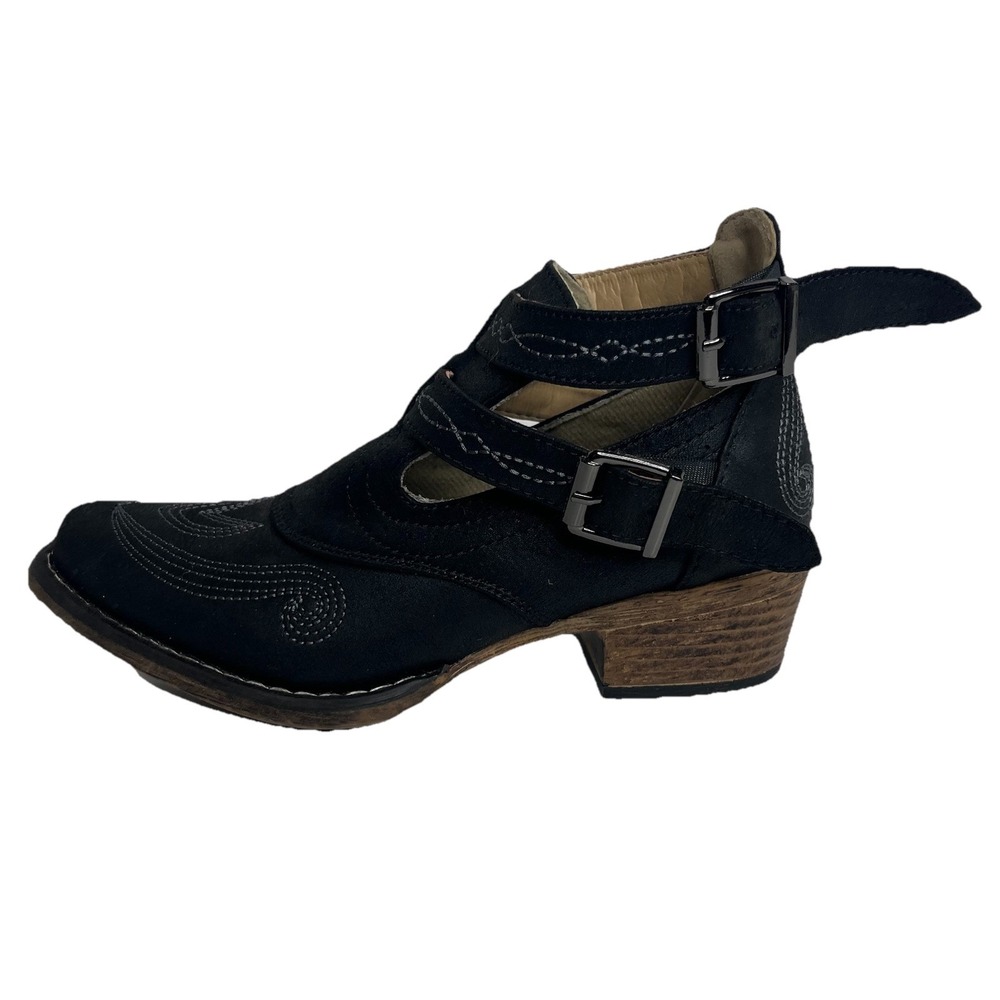 ROPER Willa Size 5 Black Embroidered Western Cowgirl Booties Retro Southwest